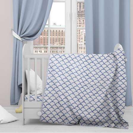 White Blue Floral Cotton Block Print Baby Quilt-33141