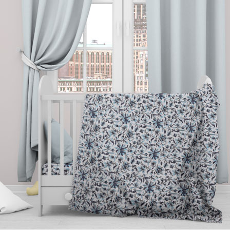 White Blue Floral Cotton Block Print Baby Quilt-33146