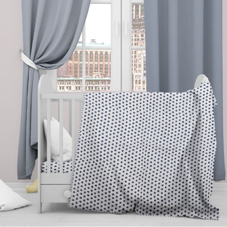 White Blue Polka Cotton Block Print Baby Quilt-33139
