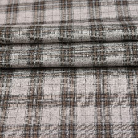White Brown Checks Tweed Wool Fabric-90732