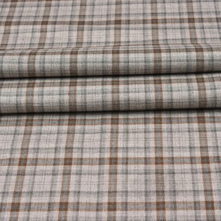 White Brown Checks Tweed Wool Fabric-90739