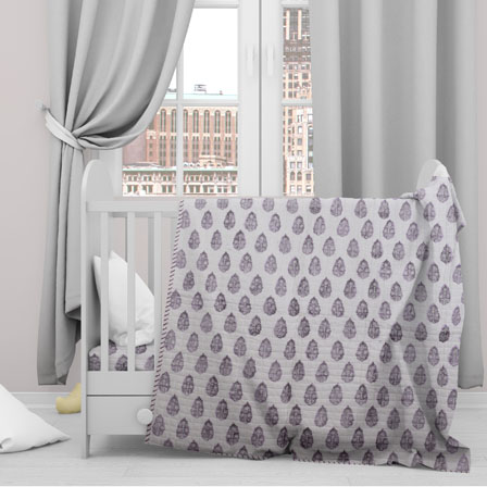 White Gray Floral Cotton Block Print Baby Quilt-33144