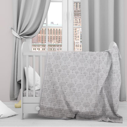 White Gray Tree Cotton Block Print Baby Quilt-33142