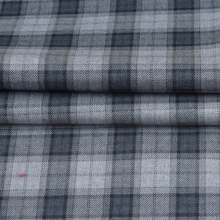 White Gray and Black Checks Tweed Wool Fabric-90638