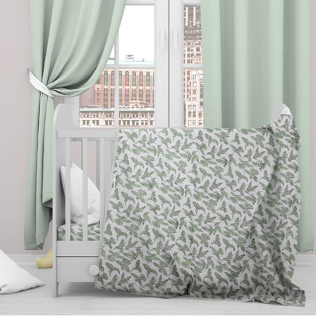 White Green Sparrow Cotton Block Print Baby Quilt-33134