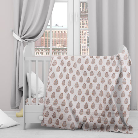White Orange Floral Cotton Block Print Baby Quilt-33137