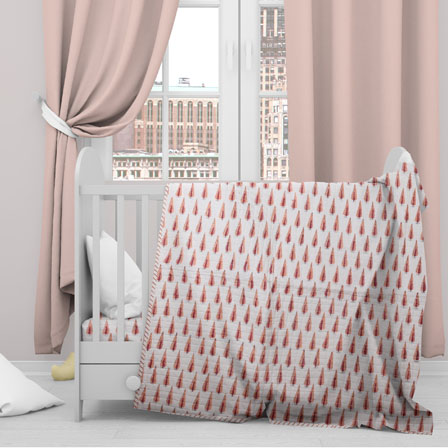 White Orange Floral Cotton Block Print Baby Quilt-33138