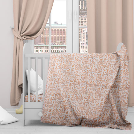 White Orange Warli Cotton Block Print Baby Quilt-33147