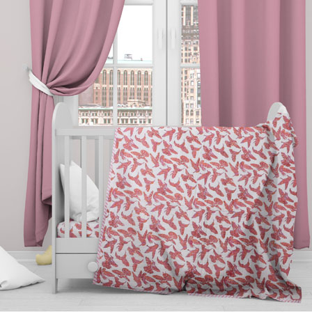 White Pink Sparrow Cotton Block Print Baby Quilt-33135