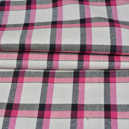 White Pink and Black Twill Cotton Handloom Fabric-90401