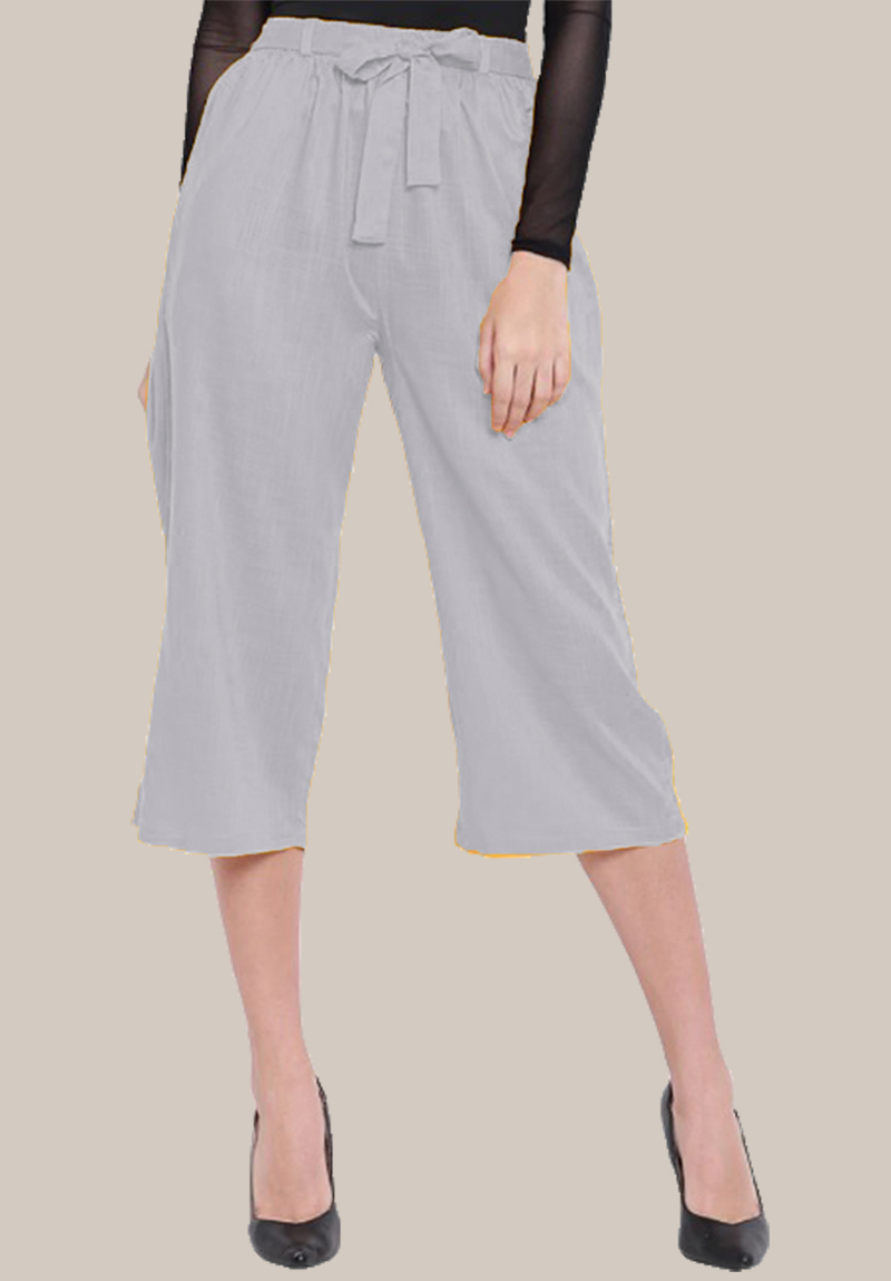 White Rayon Solid Women Culottes with Belt-35102