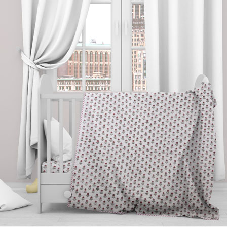 White Red Floral Cotton Block Print Baby Quilt-33131