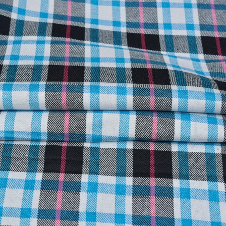 White Sky Blue and Black Twill Cotton Handloom Fabric-90398