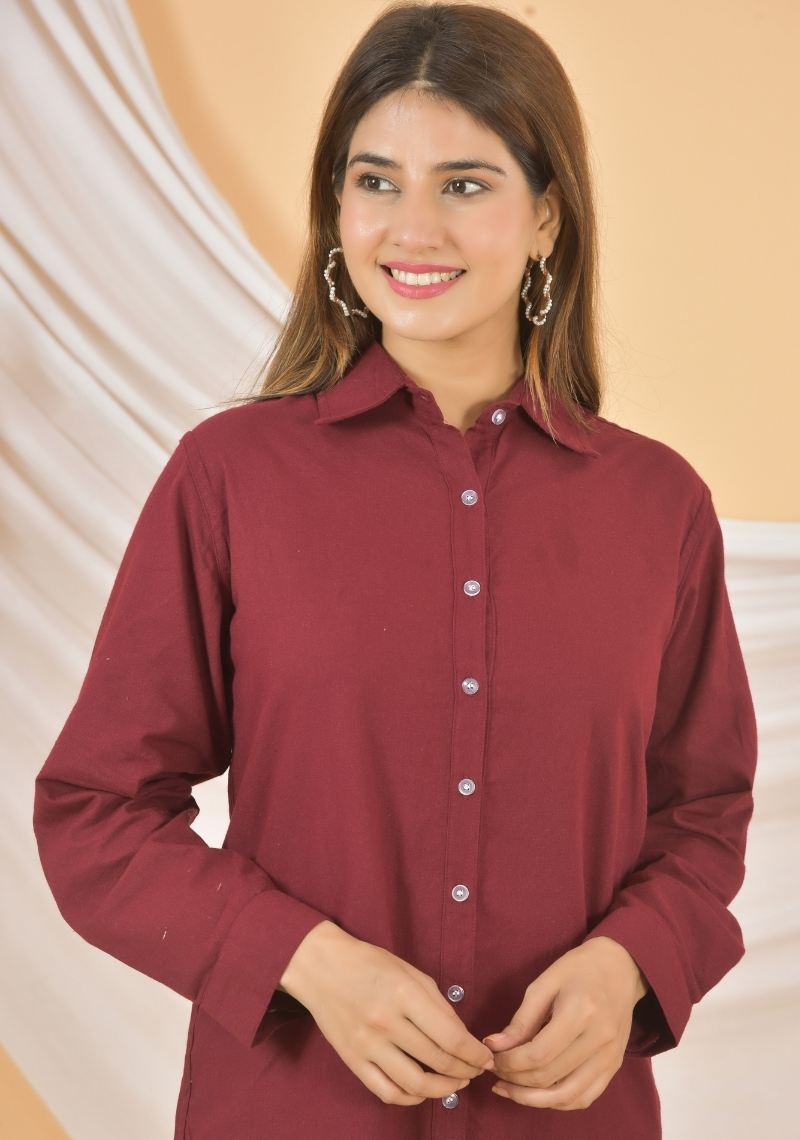 Wine Airy-Linen Shirt-49149