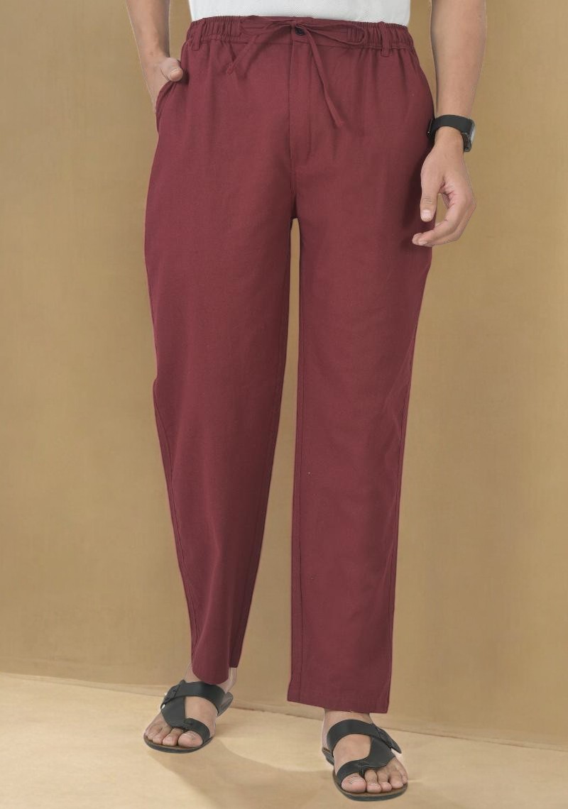 Wine Linen Regular Fit Pant-49408