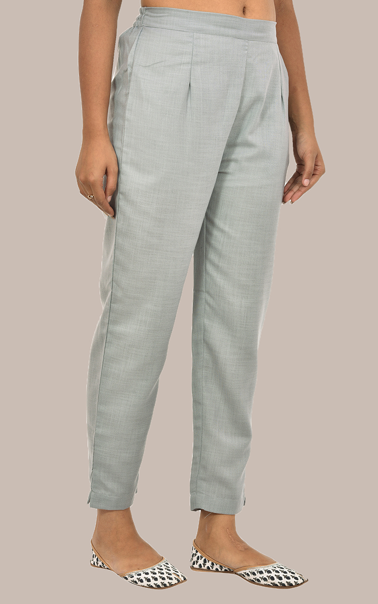 Women Gray Cotton Slub Solid Pants-36121