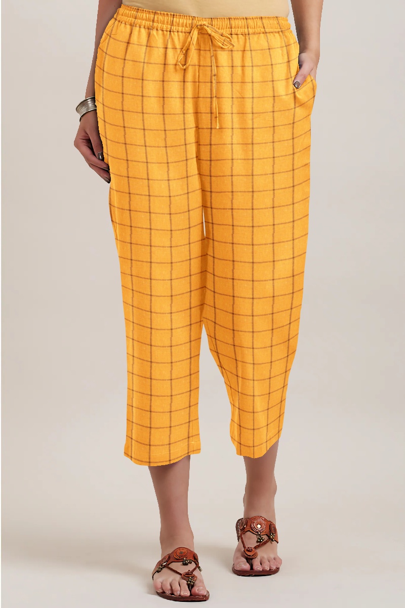 Yellow Black Cotton Check Women Culotte-35939
