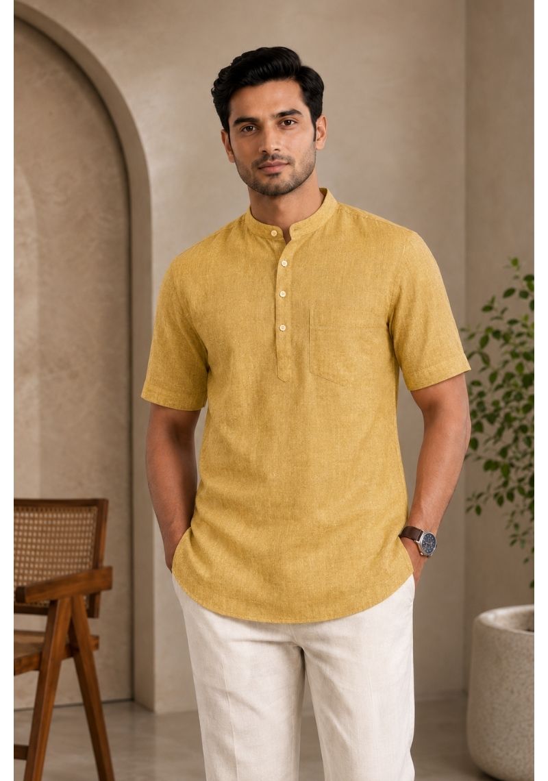 Yellow Cotton Half Sleeves Short Kurta-51293
