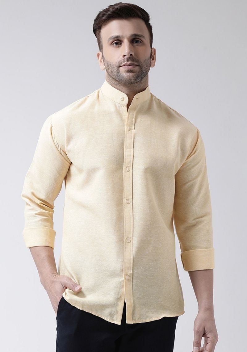 Yellow Cotton Handloom Men Shirt-48741