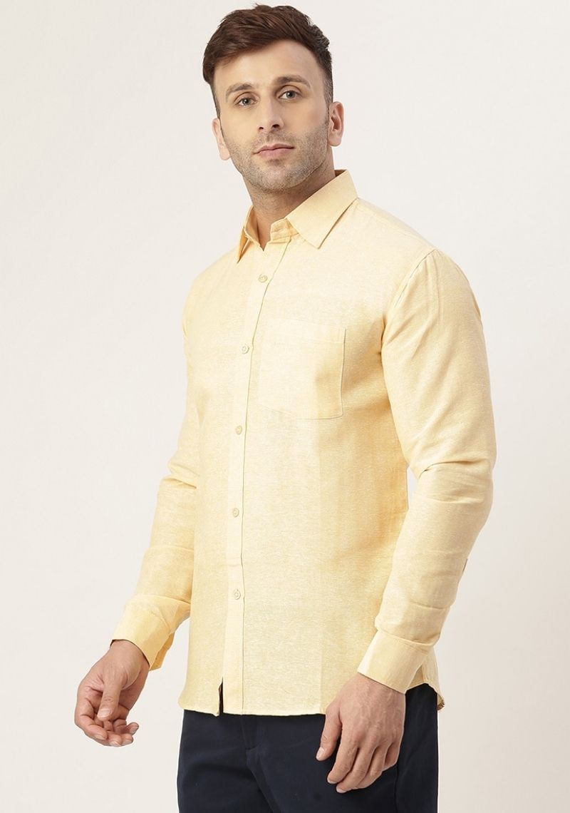 Yellow Cotton Handloom Men Shirt-48749