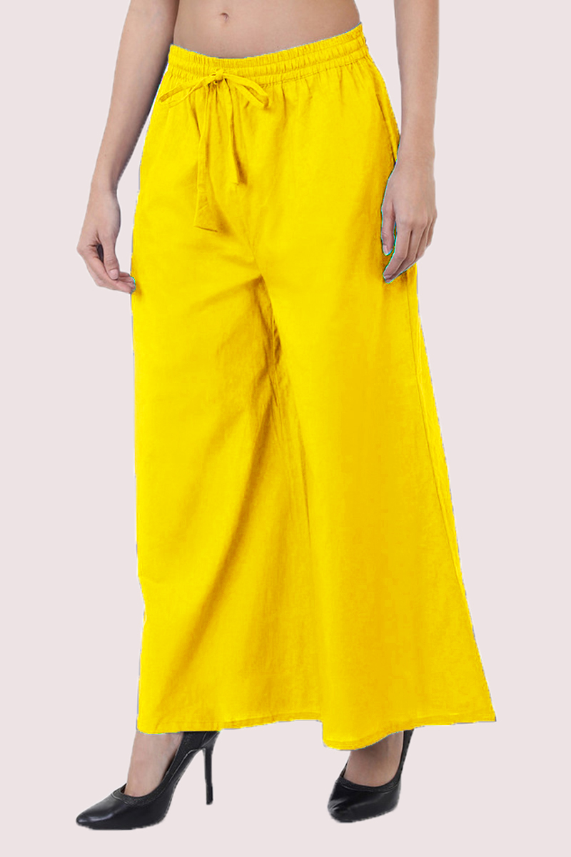 Yellow Cotton Solid Women Palazzo-33303