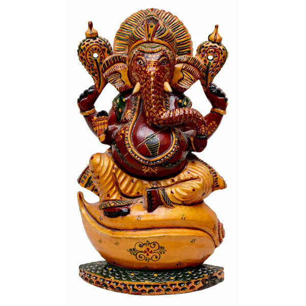 handcarved and handpainted teak wood ganesha 