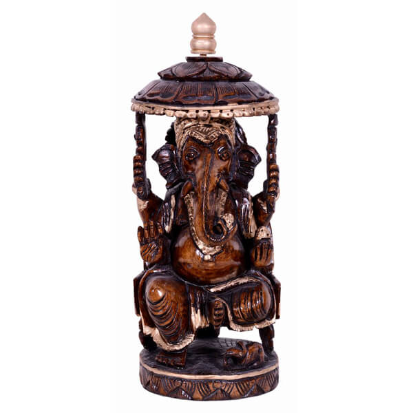 Hanpainted teak wood ganesha Sclupture