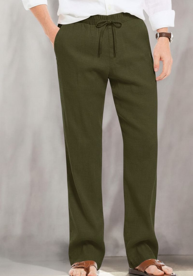 Army Green Linen Loose Fit Men Pant-50500