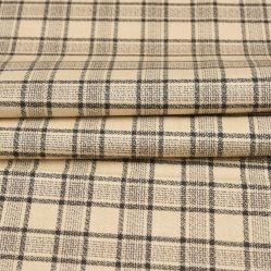 Beige Black Checks Tweed Wool Fabric-90703