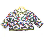 Beige-Blue and Red Butterfly Kalamkari Print Cotton Blouse-30069