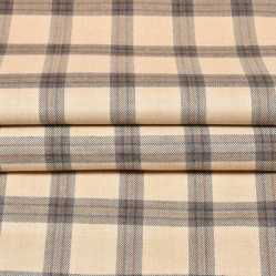 Beige Brown Checks Tweed Wool Fabric-90756