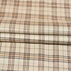 Beige Brown Checks Tweed Wool Fabric-90761
