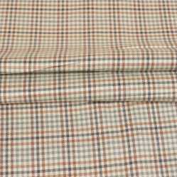 Beige Brown Checks Tweed Wool Fabric-90765