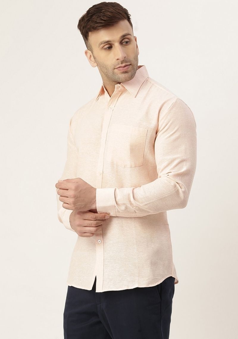 Beige Cotton Handloom Men Shirt-48751