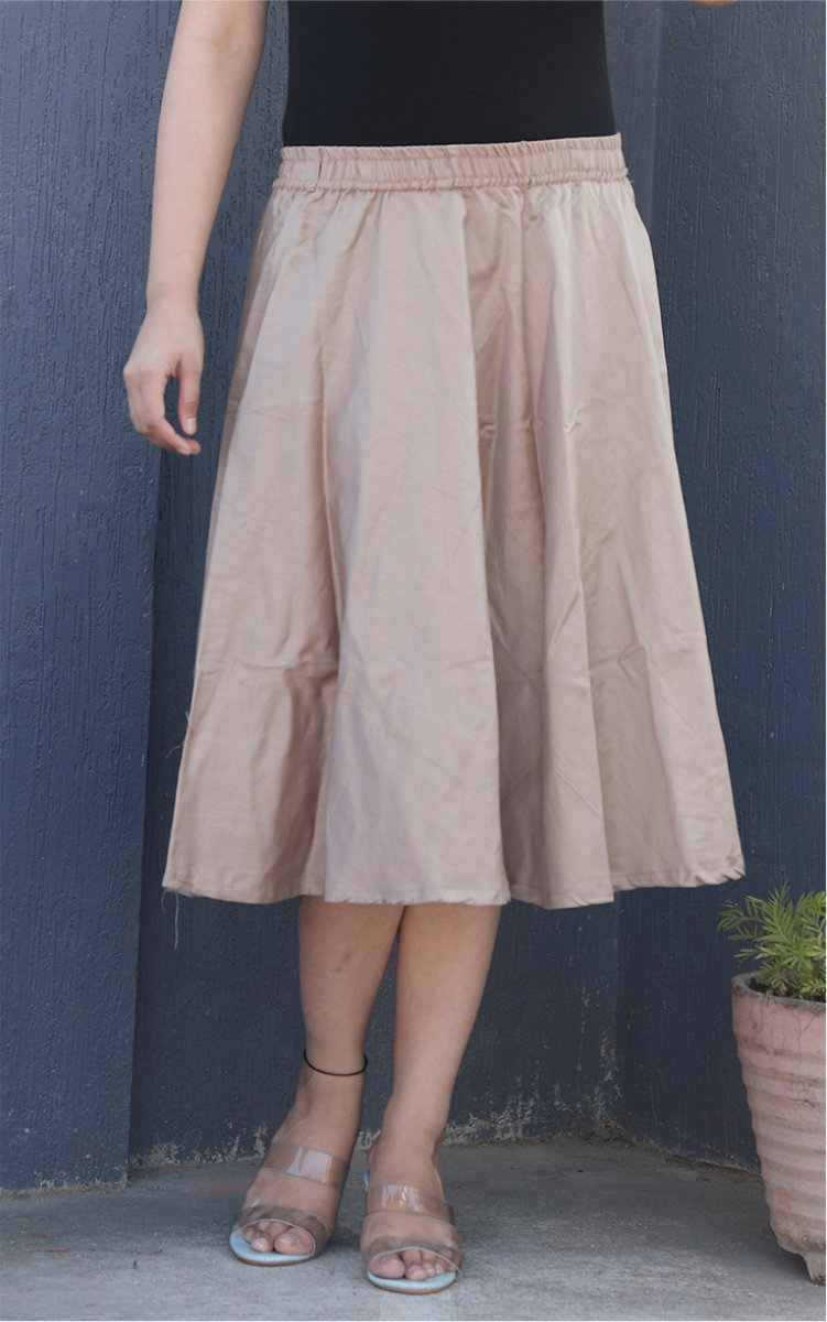 Beige Cotton Women Knee-Length Skirt-35282