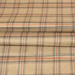Beige Gray Checks Tweed Wool Fabric-90769