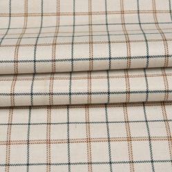 Beige Green Checks Tweed Wool Fabric-90700