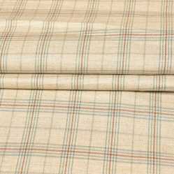 Beige Green Checks Tweed Wool Fabric-90766