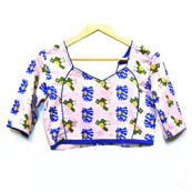 Beige-Green and Blue unique Kalamkari Print Cotton Blouse-30059