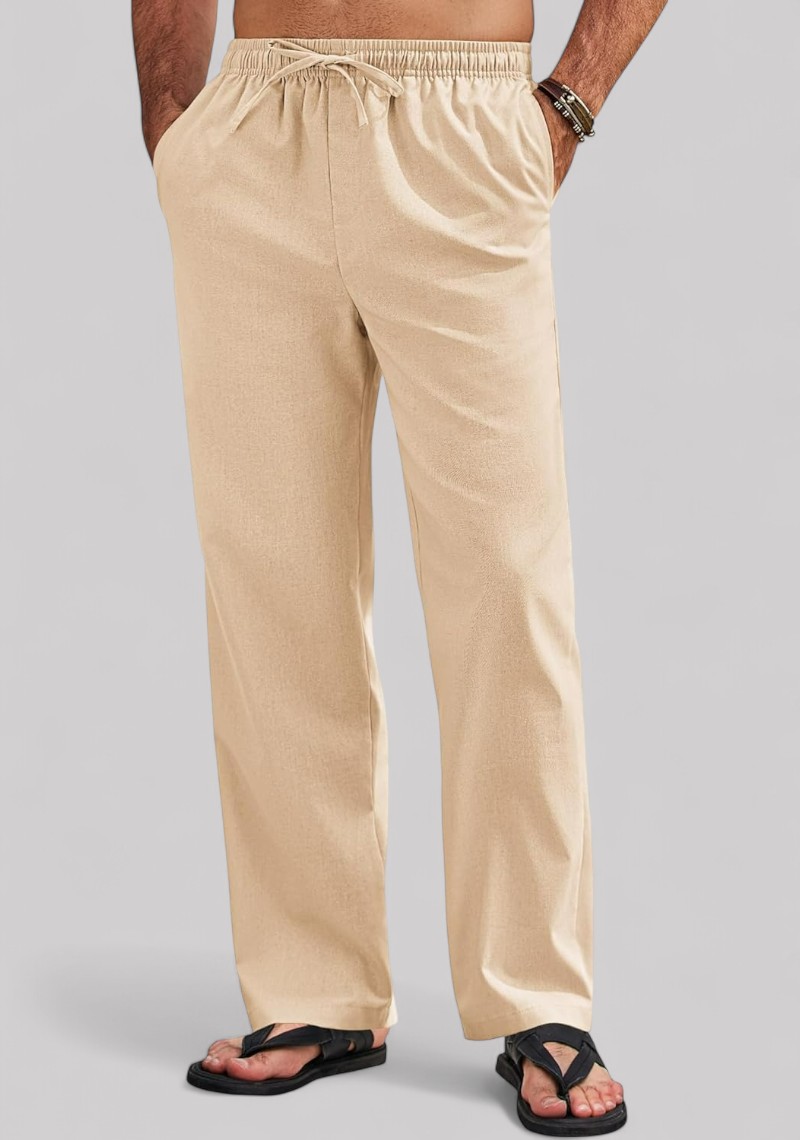 Beige Linen Relaxed Fit Men Pant-50190