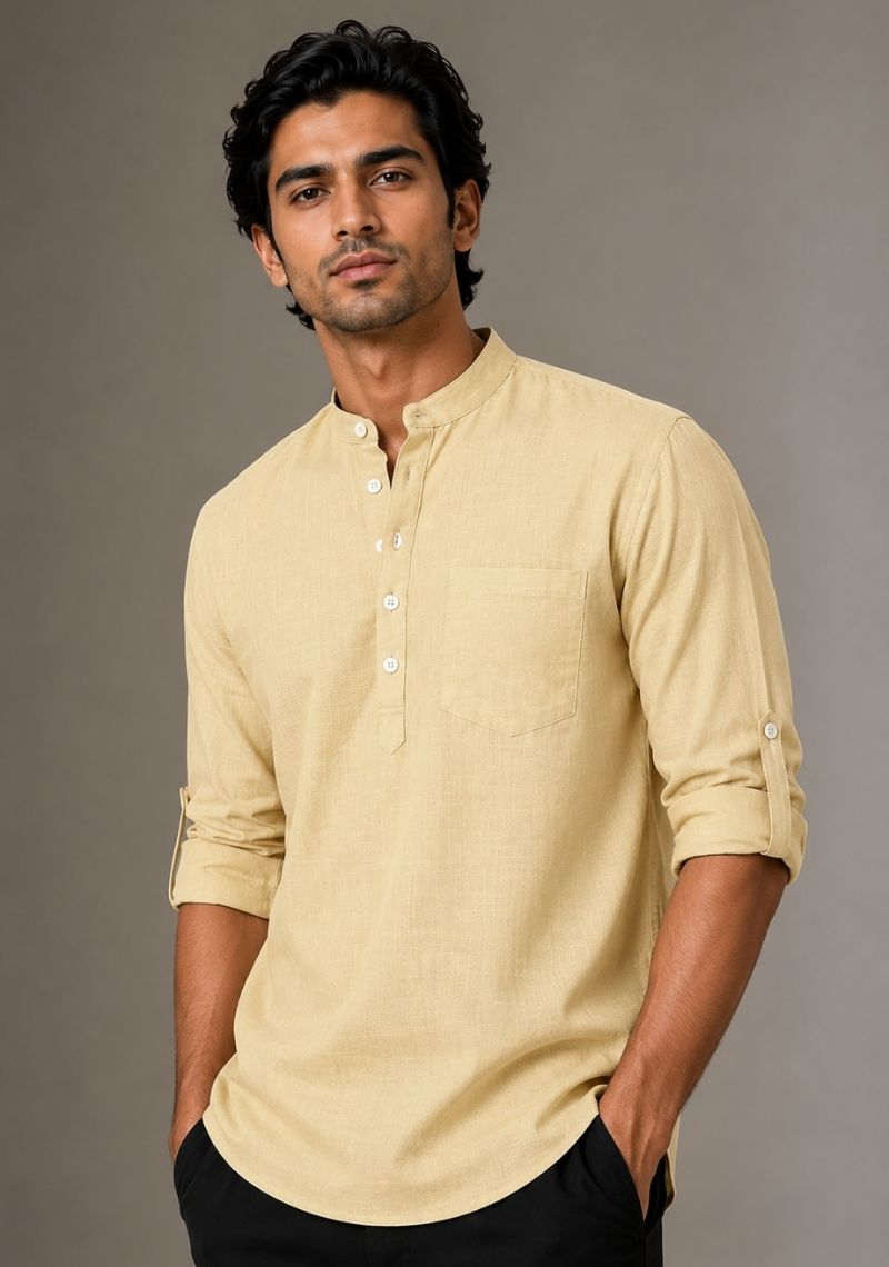 Beige Linen Solid Short Kurta-51024