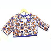Beige-Orange and Blue Buddha Kalamkari Print Cotton Blouse-30065
