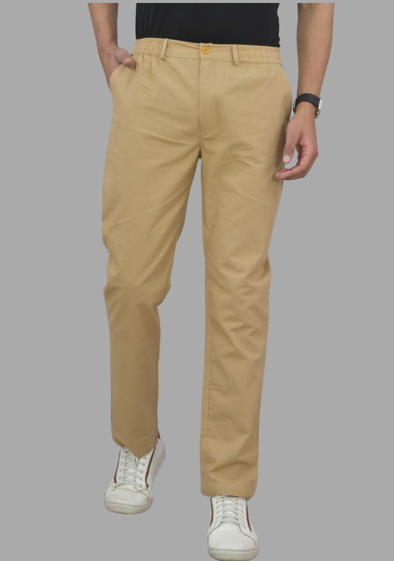 Beige Pure Cotton Mens Trouser-47067