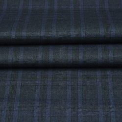 Black Blue Checks Tweed Wool Fabric-90697