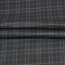 Black Blue Checks Tweed Wool Fabric-90782