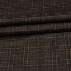 Wool Blazer Fabric (2 Meter)-Black Coffee Brown Checks-90733