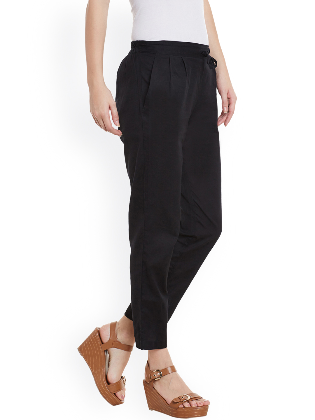 Black Cotton Cropped Pant-33522