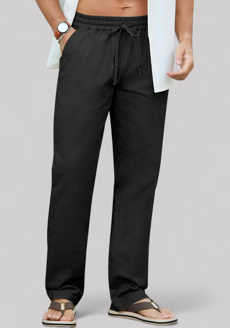 Black Linen Relaxed Fit Men Pant-50199