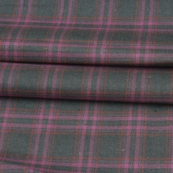 Black Pink Checks Tweed Wool Fabric-90636
