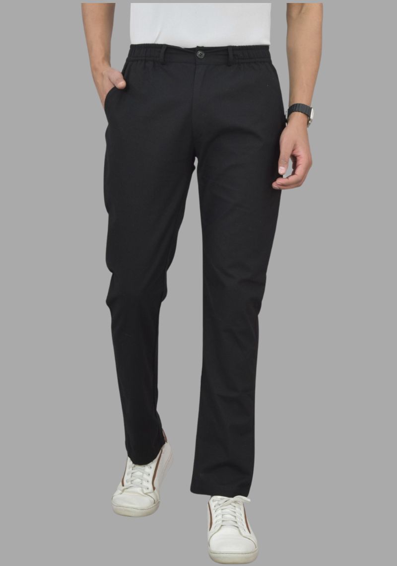 Black Pure Cotton Mens Trouser-47066